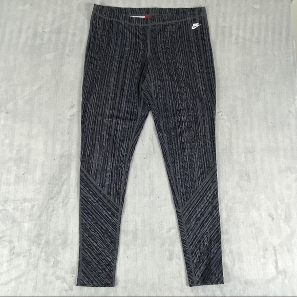 Nike Leggings / Running Tights Womens Large Grey Patterned Stretch Activewear - Picture 1 of 8
